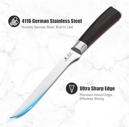imarku Boning Knife, 6 Inch German High Carbon Stainless Steel Fillet Knife, Perfect for Meat Cutting, Pakkawood Handle, Gifts for Women and Men - color: Silver Brown Handle
