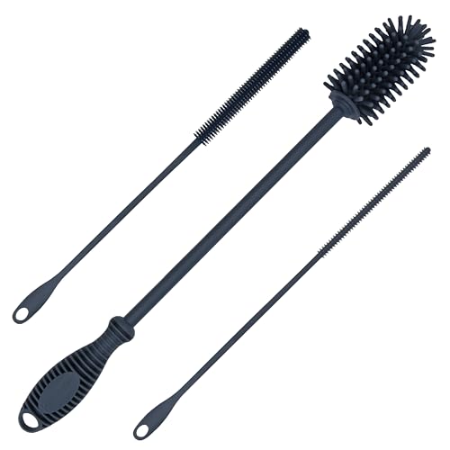 Kitchiny Silicone Bottle Brush with 2 Straw Cleaners - 12.5” Water Bottle Cleaner Brush for Yeti, Hydro Flask, Owala, Stanley, Baby Bottles, Glassware, Vases & Narrow Neck Containers - Grey - color: Gray