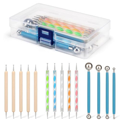 Amrules 14Pcs Dotting Styluses Tools with Box, Double Side Stainless Steel Ball Head Dot Art Kit for Clay Modeling, Rock Painting, Pottery Embossing, Nail Art, Practical Dotting Tool for Adults - color: Lightyellow-Dotting-14Pcs