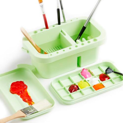 SEVENY Paint Brush Washer Basin with Lid, Green | Artist Brush Cleaning Container, Includes Sponges, For Oil Painting, Acrylic, Watercolor, Studio Organizer - color: Green