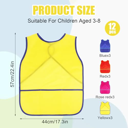 Kids Art Smock Sleeveless Painting Apron 3-8 Years | 3 Deep Pockets, Washable Waterproof Coverall for Painting, Crafts, Messy Play - Ideal for Boys Girls Classroom & Home - color: Rose Red, Red, Blue, Yellow