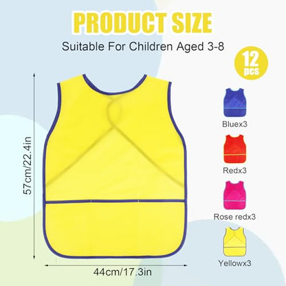 Kids Art Smock Sleeveless Painting Apron 3-8 Years | 3 Deep Pockets, Washable Waterproof Coverall for Painting, Crafts, Messy Play - Ideal for Boys Girls Classroom & Home - color: Rose Red, Red, Blue, Yellow