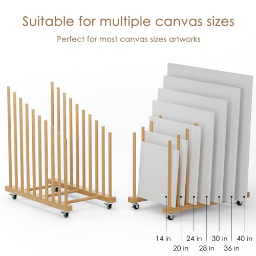 Art Storage Rack with Caster Wheels, 9 Section Wooden Art Canvas Storage for Frames and Drawing Board, Printed Matters, Paper Pads for Studio, Gallery, Art Exhibition