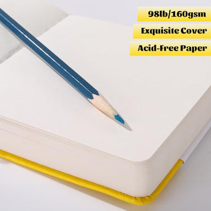 Prudiut Hardcover Pocket Sketchbook, 5" x 5" Square Mini Sketchbook, 98lb/160gsm Heavyweight Tiny Sketch Book, 80 Sheets Small Travel Drawing Journal for Adults, Artist, Ideal for Gift (Yellow) - color: Yellow