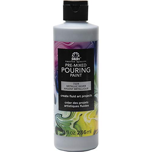 FolkArt Pre-Mixed Acrylic Pouring Paint, 8 oz, Silver - color: Silver