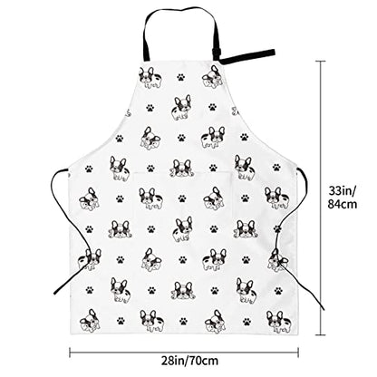 Puppy Dogs Waterproof Adjustable Bib Apron with 2 Pockets, Cooking Gardening Grilling Kitchen Chef Apron for Women - color: French Bulldog Paw