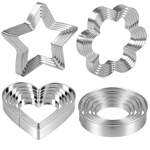 Ninsula Cookie Cutters 20P, Stainless Steel Cookie Cutters Variety Pack, Heart, Flower, Round, Star Shapes Clay Molds for Baking, Art Crafting or Party Decorations