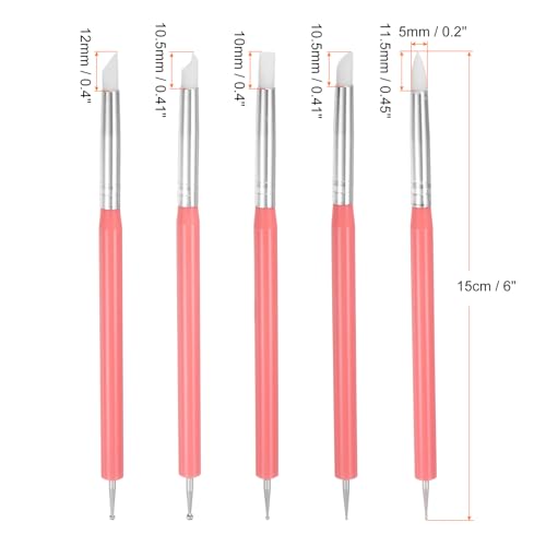 HARFINGTON 5 Pcs Silicone Clay Sculpting Tool Double-Ended Rubber Tip Metal Ball Silicon Shaper Pens Modeling Stylus Dotting Tool for DIY Handicraft Sculpture Pottery Painting, Pink - color: Pink