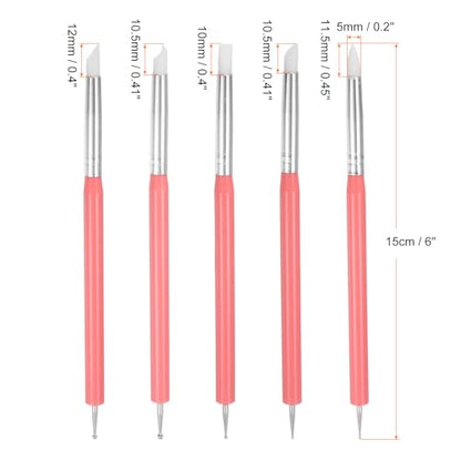 HARFINGTON 5 Pcs Silicone Clay Sculpting Tool Double-Ended Rubber Tip Metal Ball Silicon Shaper Pens Modeling Stylus Dotting Tool for DIY Handicraft Sculpture Pottery Painting, Pink - color: Pink