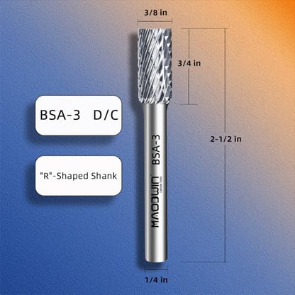 SA-3 Tungsten Carbide Rotary Burrs 1/4" Shank Double Cut Cylindrical Rotary Files Carbide Die Grinder Bits for Metal Woodworking Grinding Carving and Engraving - style: SA-3