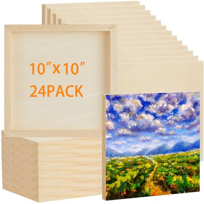 Barydat 24 Pcs Wood Panels for Painting 10'' x 10'' Unfinished Wood Canvas Board Artist Wall 0.79'' Deep Wooden Cradled Panel for DIY Crafts, Easel Display, Painting Pouring Arts Use with Oil, Acrylic - size: 10" X 10"
