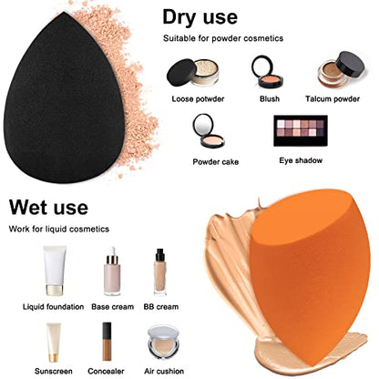 12 Pieces Professional Makeup Sponge Set,Latex Free Flawless Soft Setting Face Puffs,Makeup Blending Sponge Cosmetic Applicator for Powder,Liquid,Facial Makeup Tools - color: 12Pcs Black+Orange