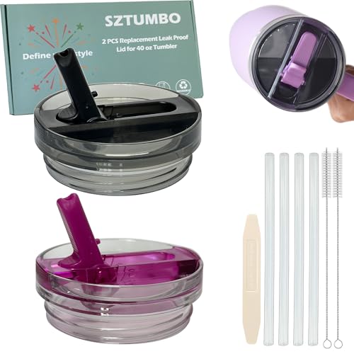 2 Pcs Detachable Flip Straw Lid for Stanley 40oz Quencher ProTour,100% Leak-proof Lid for Stanely 40oz Cup,Spill Proof and Splash Resistant Tumbler Cover(Black and Violet) - color: Black and Violet