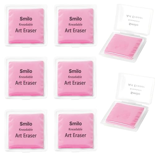 Smilo 8-Pack Pink Kneaded Erasers | Moldable & Dust-Free Putty Eraser | No Smudge Art Eraser with Case for Drawing - color: Pink