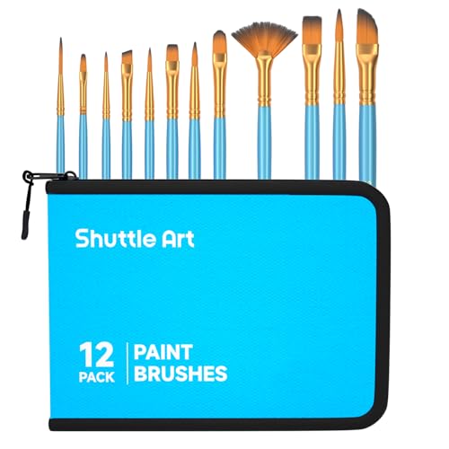 Shuttle Art 12 PCS Paint Brush Set with Case, Assorted Shapes & Sizes for Acrylic, Watercolor, Oil, and Gouache, Perfect Artist Brushes for Kids, Beginners, and Professionals, Ideal for Home or Travel - color: Blue