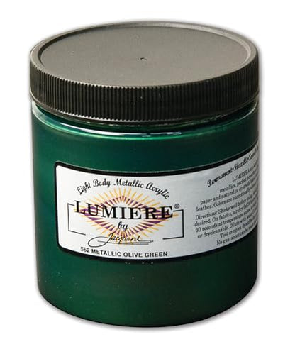 Jacquard Lumiere 8oz Fabric Paint Metallic Olive Green - Metallic Paint for Fabric Paper Wood Ceramic and Metal - Light-bodied Metallic Acrylic Paint - Lightfast & Vibrant Acrylic Paints - color: Metallic Olive Green, size: 8 Fl Oz (Pack of 1)