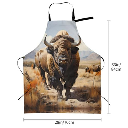 Prancing Brown Horse Heavy Duty Waterproof Apron with Pockets for AdultsResistant Grilling, Gardening, Painting - color: North American Bison Herd