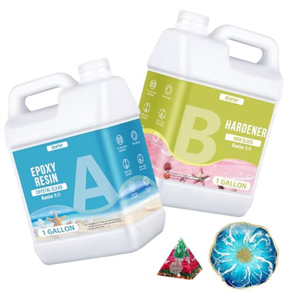 OcePor Epoxy Resin-2 Gallon, Crystal Clear Epoxy Resin Kit, No Yellowing No Bubble Art Casting for Art Crafts, Jewelry Making, Wood & Molds(1 Gallon x 2) - size: 2Gallon