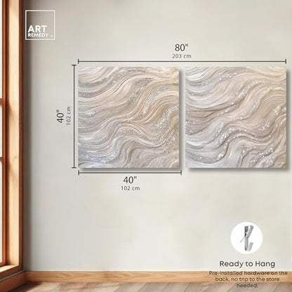 Art Remedy Silver Waves Set Canvas Set of 2 Earth Tone Abstract, Gallery Wrapped, 40 x 40 - color: Gallery Wrapped, size: 40" x 40"