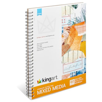 KINGART Mixed Media Paper Pad – 11x14 Inch, 1-Pack – 60 Sheets (98 lb / 160 GSM), Heavyweight Acid-Free Paper – Spiral-Bound Art Pad with Chipboard Backing