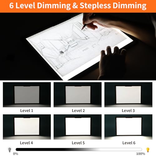 HIUKCOLED Rechargeable A4 Light Pad, Battery Powered Light Board with Top Clip＆Stand, Stepless Dimmable＆6-Level Brightness Adjustable, Wireless LED Tracing Box for Diamond Painting,Drawing,Sketching - style: A4 Clip