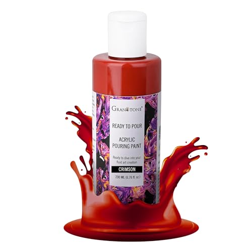 GRANOTONE Premium Acrylic Pouring Paint Crimson Colour 6.76 fl oz 200 ml Ready to Use Superior High Flow Formula for Canvas Wood Paper Craft and Fluid Art Projects Made in India - color: CRIMSON