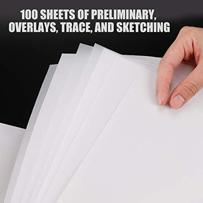Bachmore 9”x12” Artist’s Tracing Paper Pad, 75 Sheets – Translucent Tracing Paper for Pencil, Marker and Ink - Trace Images, Sketch, Preliminary Drawing, Overlays 32 LB / 50 GSM (Pack of 2) - size: 9 X 12 (Pack of 2)