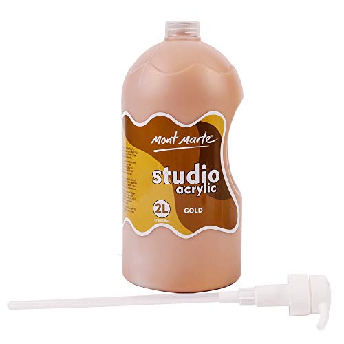 Mont Marte Discovery School Acrylic, Gold, 1/2 Gallon (2 Liter). Ideal for Students and Artists. Excellent Coverage and Fast Drying. Pump Lid Included. - color: Gold