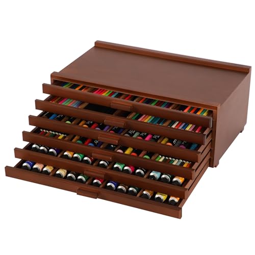 VISWIN 6-Drawer Art Supply Storage Organizer, Beech Wood Artist Storage Box with Removable Dividers, Portable Art Box for Paints, Brushes, Pencils, Pens, Pastels - Walnut - color: Walnut, size: 6 drawers
