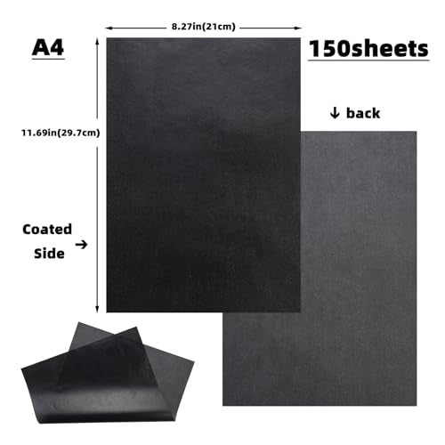 Hukiwow 150 Sheets Carbon Paper for Tracing on Wood,Graphite Transfer Paper for Drawing Tracing on Canvas Fabric,Black 8.27 x 11.69 Inches（A4）