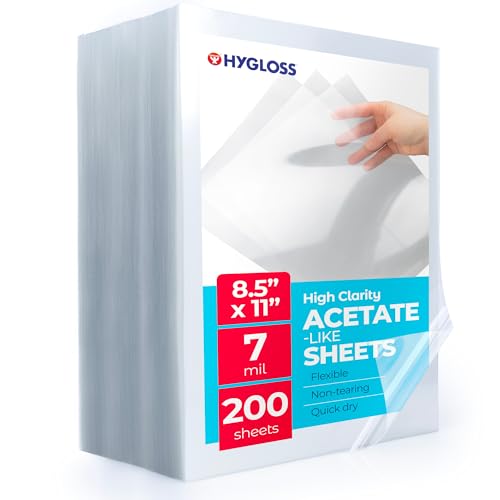 Hygloss 8.5" x 11" Acetate Paper - 7 Mil Clear Acetate Sheets for Crafts Projects, Classroom Stencil Sheets, Overhead Transparency Sheets for Projector, Clear Plastic Sheet (Not for Printers) 200 Pack - size: 8.5 x 11 inch, style: 200 Sheets
