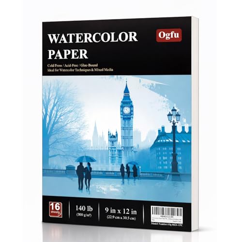 Ogfu Watercolor Paper Pad, 9"x12" Water Color Paper Pad, 140lb/300gsm Cold Press, Acid-Free Watercolor Paper for Beginners, Students, Art Class, Paper for Watercolor Painting, Drawing & Art Supplies. - size: 9"X12" (Pack of 1) Fold-Over