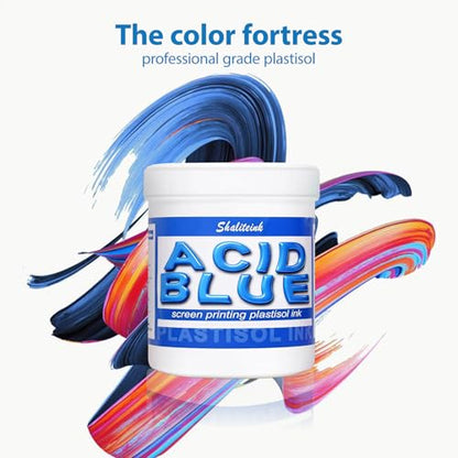 Shaliteink® Screen Printing Plastisol Ink Acid Blue - Highly Opaque Screen Printing Ink for Cotton, Polyester and Other Fabrics (8oz.) - color: Acid Blue, size: 8 fl oz