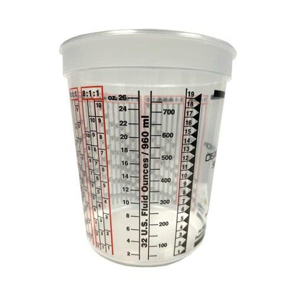 Disposable Solvent Resistant Cups with Graduations for Paint Mixing, Epoxy Resin Pour, Acrylic Paint and Stain 1 Quart 32 oz. Cups, 100 pack, for Body Shops, DIY, Garages, Dealerships, Made in USA