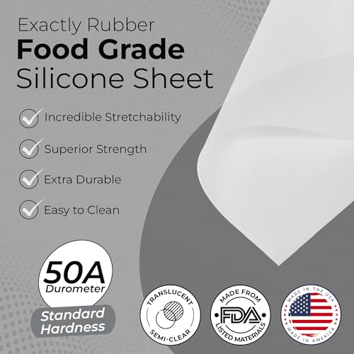 Exactly Rubber - Translucent Silicone Sheet, 50A Durometer Rubber Sheet, Semi Clear Silicone, Resistant -80 to 450°F, Food-Grade Silicone Placemat, 450% Elongation, Made in The USA, 1/32 x 3 x 9” - size: 1/32 x 3 x 9