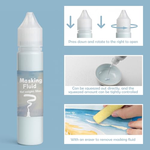 Blue Masking Fluid for Watercolor Painting 30ml, Fast-Drying, Easy Peel, Prevent Staining, Reserve Paper Highlights - color: Blue