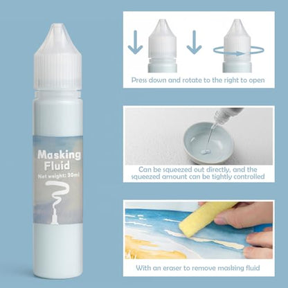 Blue Masking Fluid for Watercolor Painting 30ml, Fast-Drying, Easy Peel, Prevent Staining, Reserve Paper Highlights - color: Blue