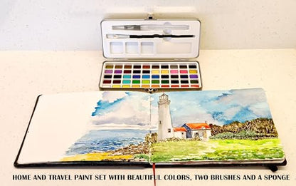 EG Liberty 50 Color Solid Watercolor Paint Set, Professional Artist Watercolors, Metal Tin Kit with Brushes and Mixing Palette