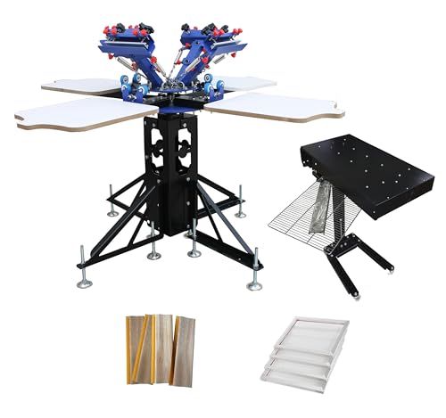 TECHTONGDA 4 Color 4 Station Screen Printing Press Kit Micro-Registration Function with Flash Dryer Squeegee Mesh Frame