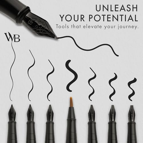 Wordsworth & Black Calligraphy Pen Gift Set, Includes Ink Bottle, 6 Ink Cartridges, A Refill Converter, 6 Replacement Nibs, Journaling, Smooth Writing Pens [All Black] - color: All Black