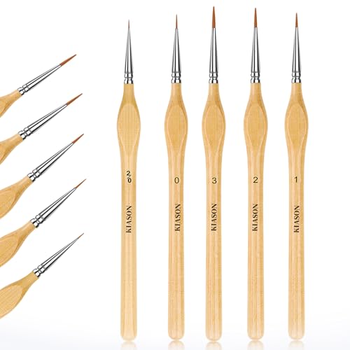 5PC Miniature Paint Brush for Fine Detailing, Detail Paint Brushes, Small Painting Brushes for Art, Crafts, Acrylic, Watercolor, Model, Face, Paint by Number, Figurine(Wood) - color: Wood, size: 5