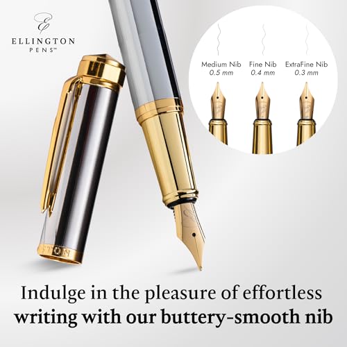 Ellington Pens Luxury Fountain Pen Set - Smooth Fine Nib - Includes 3 Ink Cartridges, Refillable Ink Converter, Gift Box - Fountain Pens For Writing, Calligraphy, Journaling (The Presidential Oath) - color: Silver Horizon, style: Fine