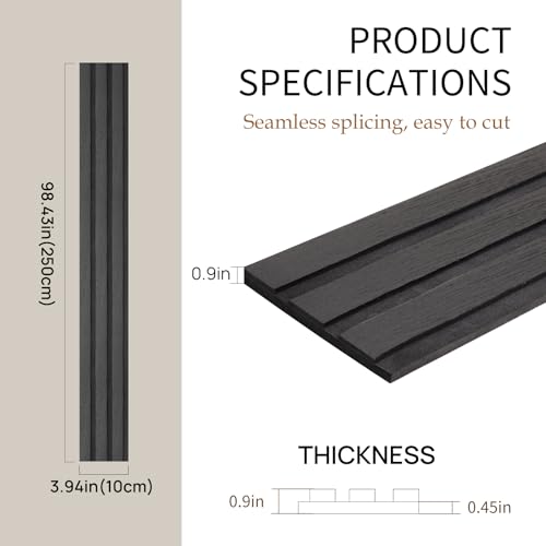 3D Fluted Wall Panels Peel and Stick - Wood Look EVA Foam Wall Panels for TV Feature Wall, Waterproof Self Adhesive Slatted Trim, 98.5in Roll (Black), 1PCS