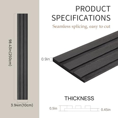 3D Fluted Wall Panels Peel and Stick - Wood Look EVA Foam Wall Panels for TV Feature Wall, Waterproof Self Adhesive Slatted Trim, 98.5in Roll (Black), 1PCS
