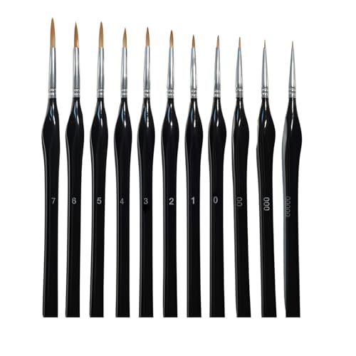11PCs Miniature Detail Paint Brushes Set with Triangular Handles, Made Nylon bristles. Ideal for DIY Projects Including Watercolor, face Painting, Acrylic, Oils, Paint by Numbers, 40K(Black)