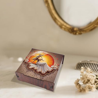 AiYuanzsh DIY Diamond Art Storage Box, Sunset Lady Design Wooden Diamond Painting Case with Flip-Top Lid and 4 Divided Compartments, Desktop Craft, Jewelry and Accessories Supplies Storage Container - color: Sunset Lady