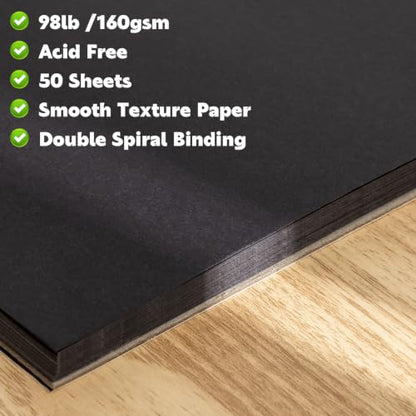 100 Sheets Black Paper Sketchbook(2 Pack), 108 lb/160gsm Heavyweight Black Sketch Pad 5.5×8.5in, Acid-Free Drawing Paper, Spiral Bound Sketch Book for Kids, Teens, Artist - size: 5.5×8.5 Inch (2 Pack )