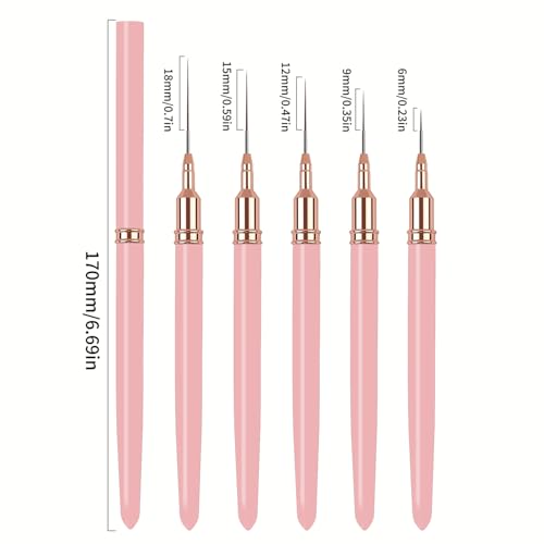 5PCS Liner Brushes for Nails, Nail Art Liner Brushes Set, 6/9/12/15/18mm Thin Detail Brush for Long Lines & Fine Drawing, UV Gel Polish Painting Nail Design Tools - Pink - color: Pink