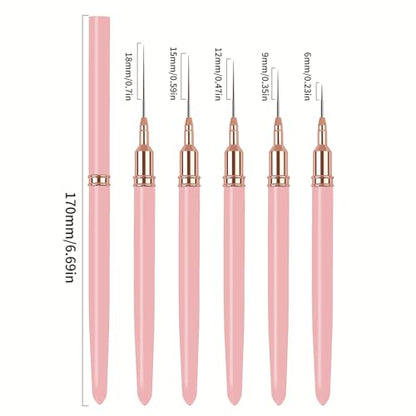 5PCS Liner Brushes for Nails, Nail Art Liner Brushes Set, 6/9/12/15/18mm Thin Detail Brush for Long Lines & Fine Drawing, UV Gel Polish Painting Nail Design Tools - Pink - color: Pink
