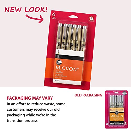 SAKURA Pigma Micron Fineliner Pens, 05 Tip Size, Archival Black Ink, 6PK 50038 - style: Micron 05